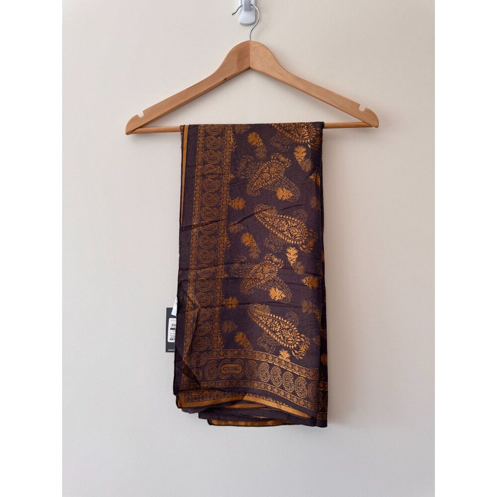 Çisil Istanbul Satin-Silk Bronze/Blue Paisley Scarf Shawl
